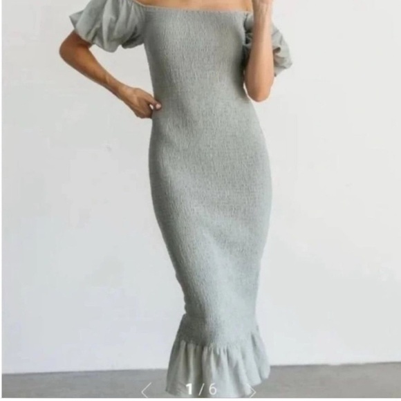 Baltic Born Green Off-Shoulder Bodycon Midi Dress. Sage Green - Picture 1 of 9